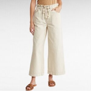 Kensie Cream Paperbag Wide Leg Crop Jeans